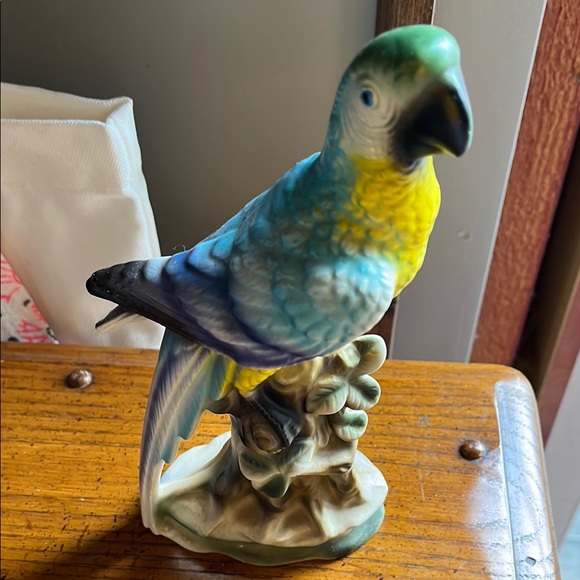 Vibrant Vintage Porcelain Blue and Green Parrot Figurine - Picture 1 of 6
